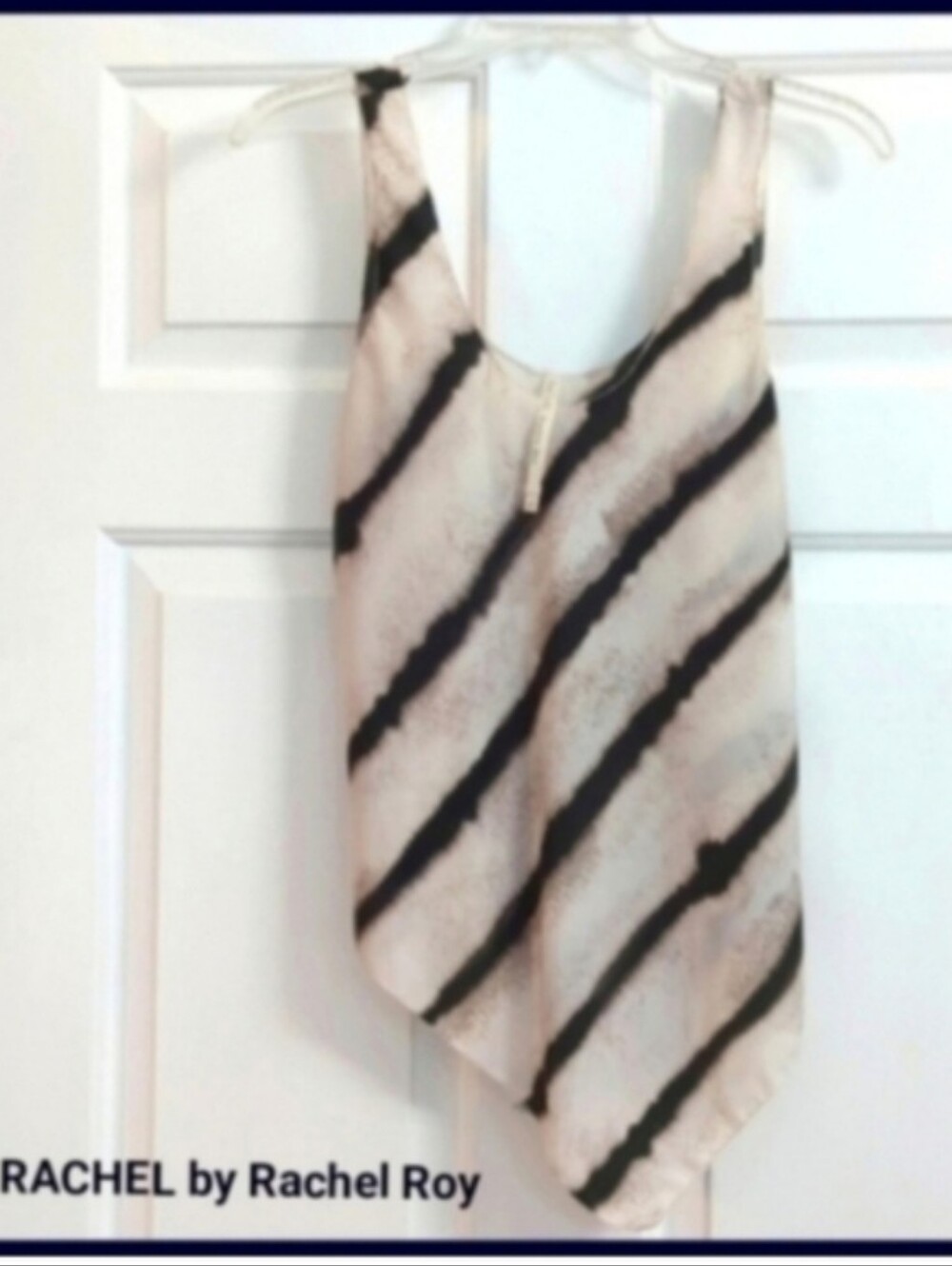 RACHEL by Rachel Roy Sleeveless Diagonal Stripe Asymmetric Tank Top Gray Black
